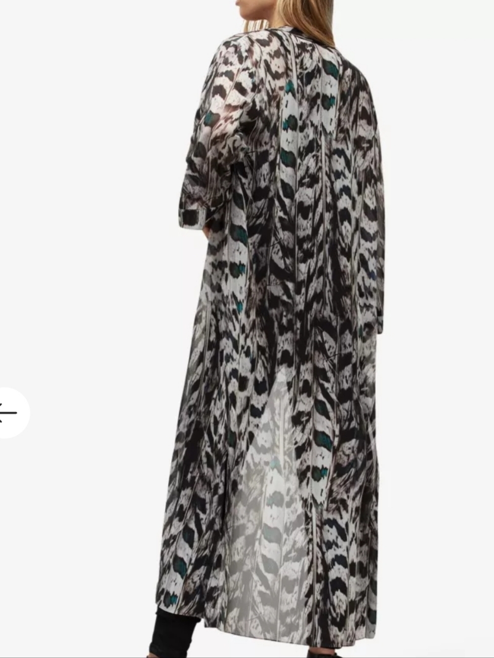 AllSaints Carine Ines Sheer Printed Maxi Kimono Cardigan - Black, White & Teal